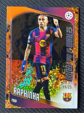 Raphinha Orange Inferno #/25 2025-26 Topps UCC UCL Team of The Season Barcelona